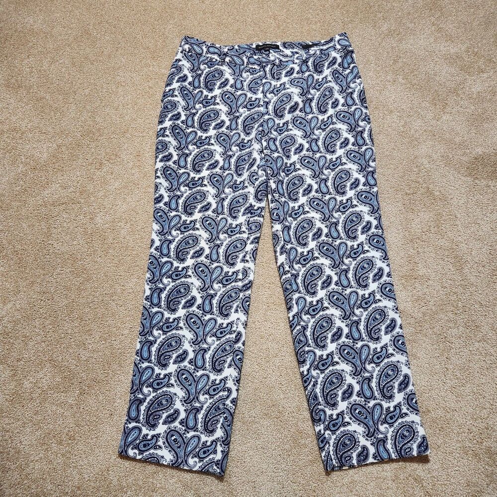 Banana Republic Pants Women 6 Blue White Paisley Mid Rise Avery Ankle Polyester